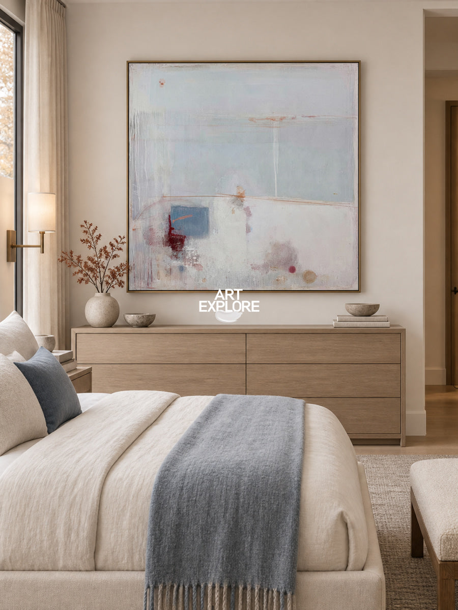 Abstract White And Blue Canvas Painting Hand-Painted Wall Art For Modern Home