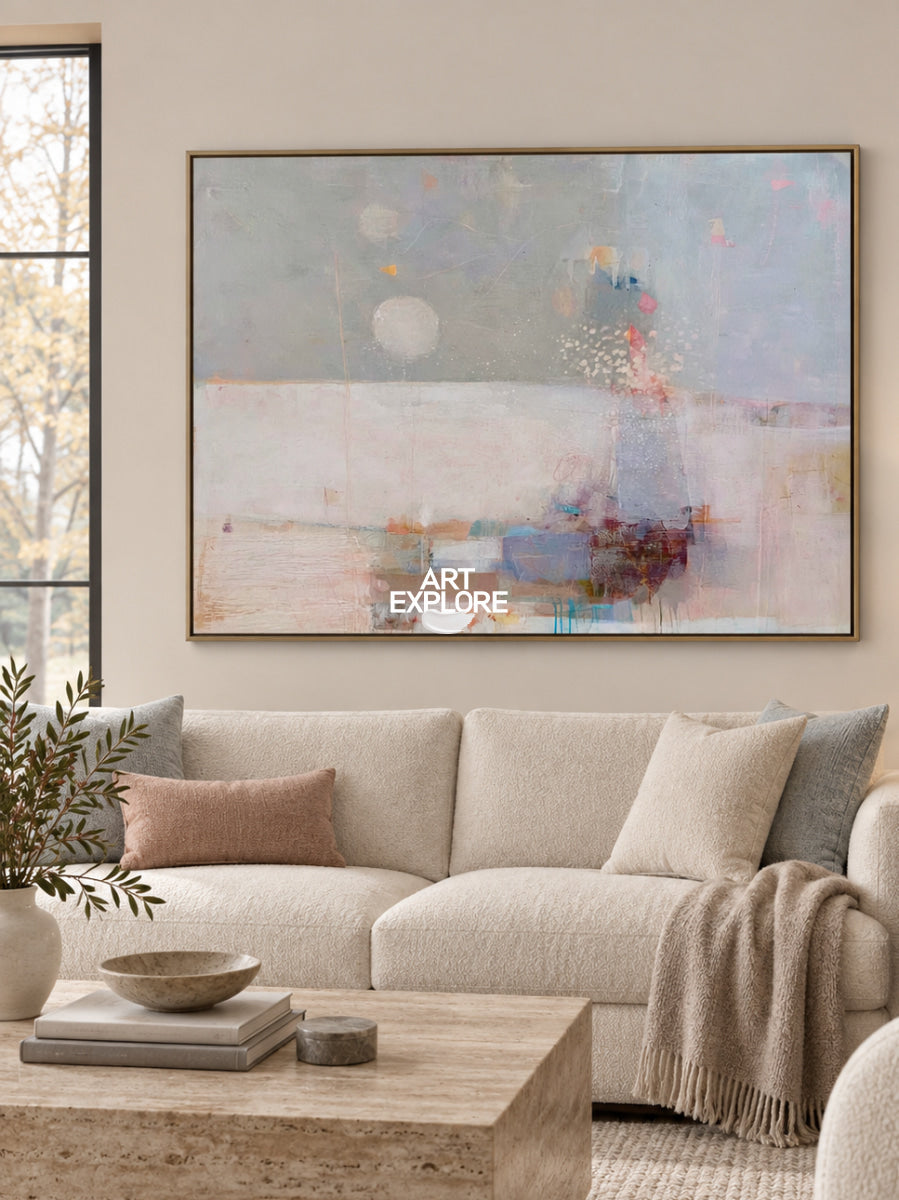 Abstract Pink And Blue Canvas Painting Hand-Painted Wall Art For Modern Home