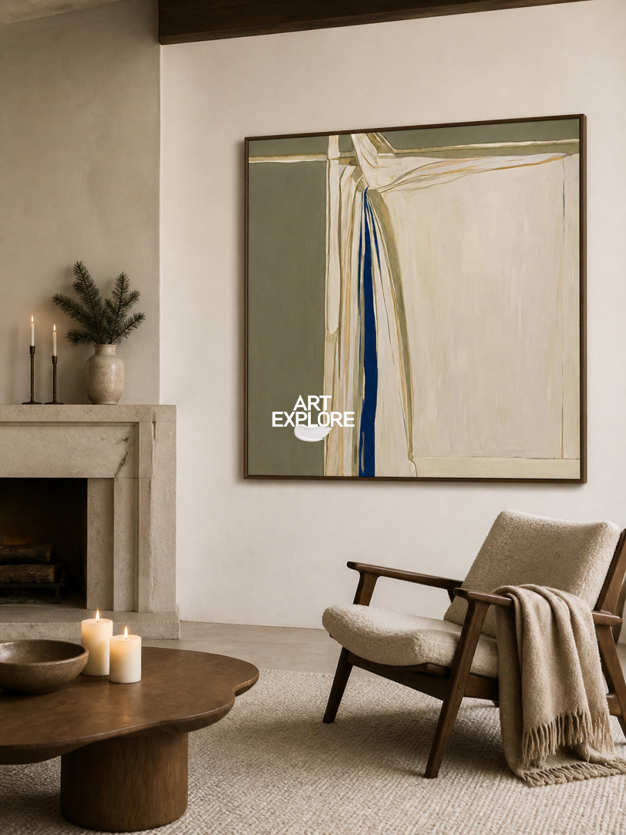 Abstract Beige And Green Canvas Painting Hand-Painted Wall Art For Modern Home