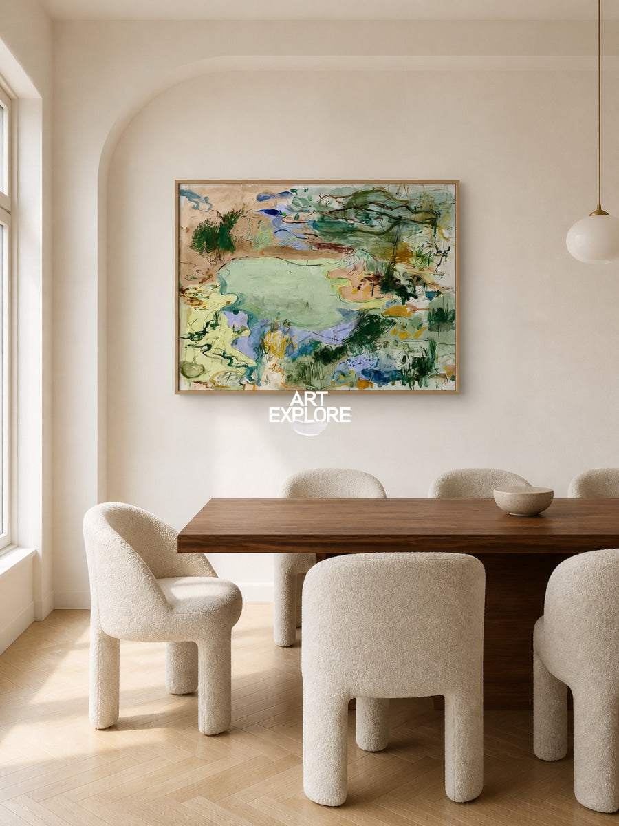 Modern Green Abstract Wall Art For Living Room Hand-Painted Canvas With Earthy Tones