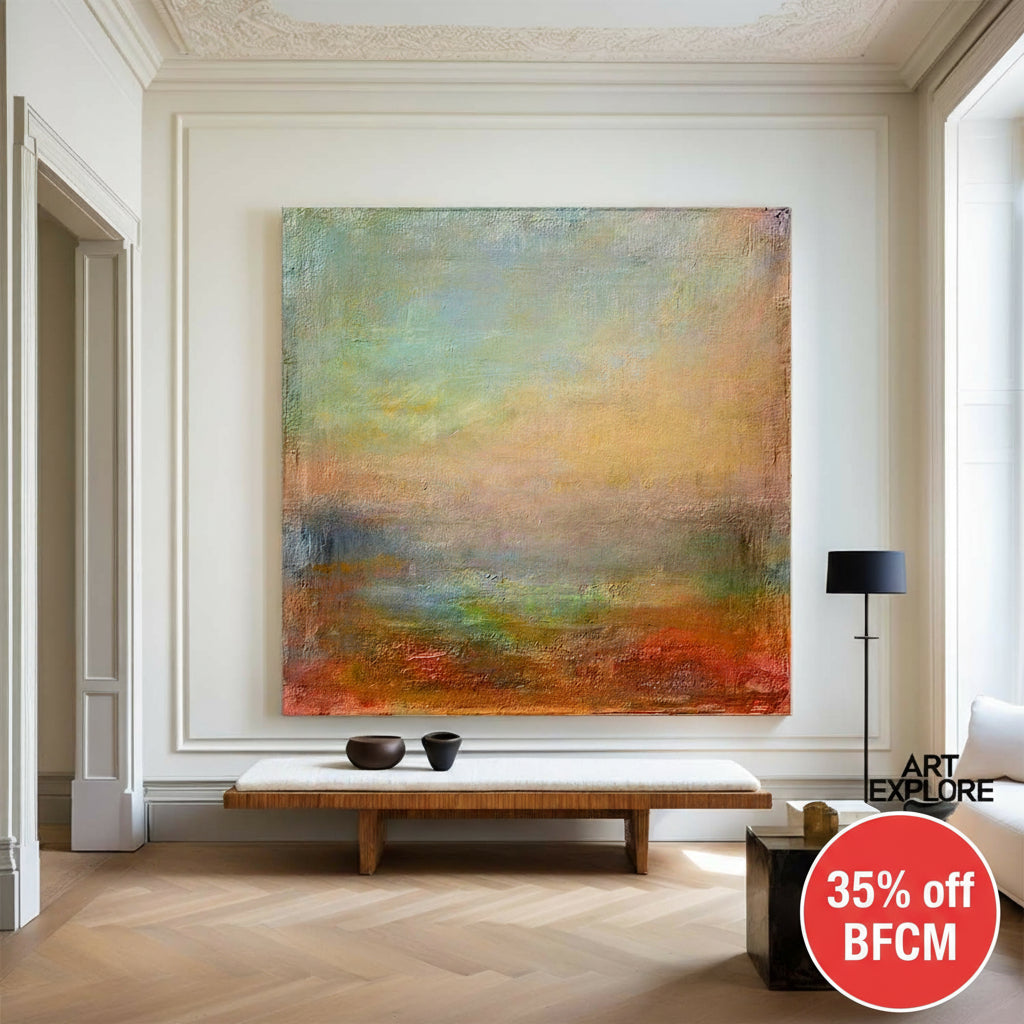 Square Abstract Landscape Art Contemporary Landscape Painting Framed