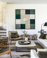 Square Modern Oil Canvas – Earthy Green Beige Wall Painting | ArtExplore
