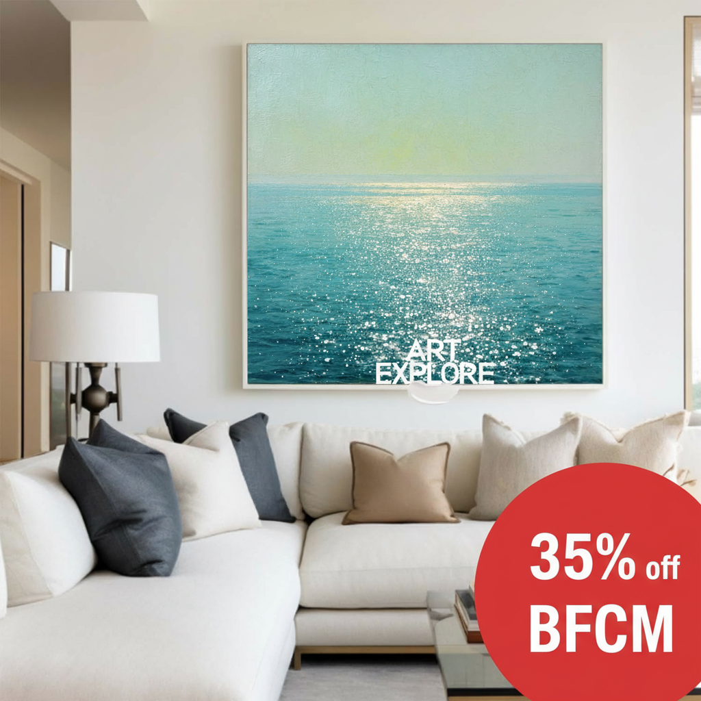 Square Ocean Canvas Wall Art – Minimalist Blue Sea Painting | ArtExplore