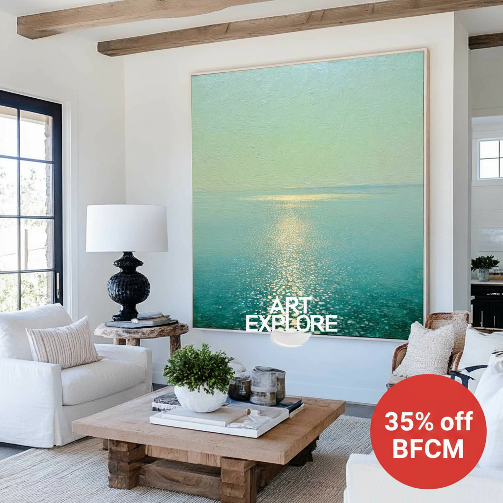 Square Ocean Sunset Oil Painting for Living Room Wall Decor | ArtExplore