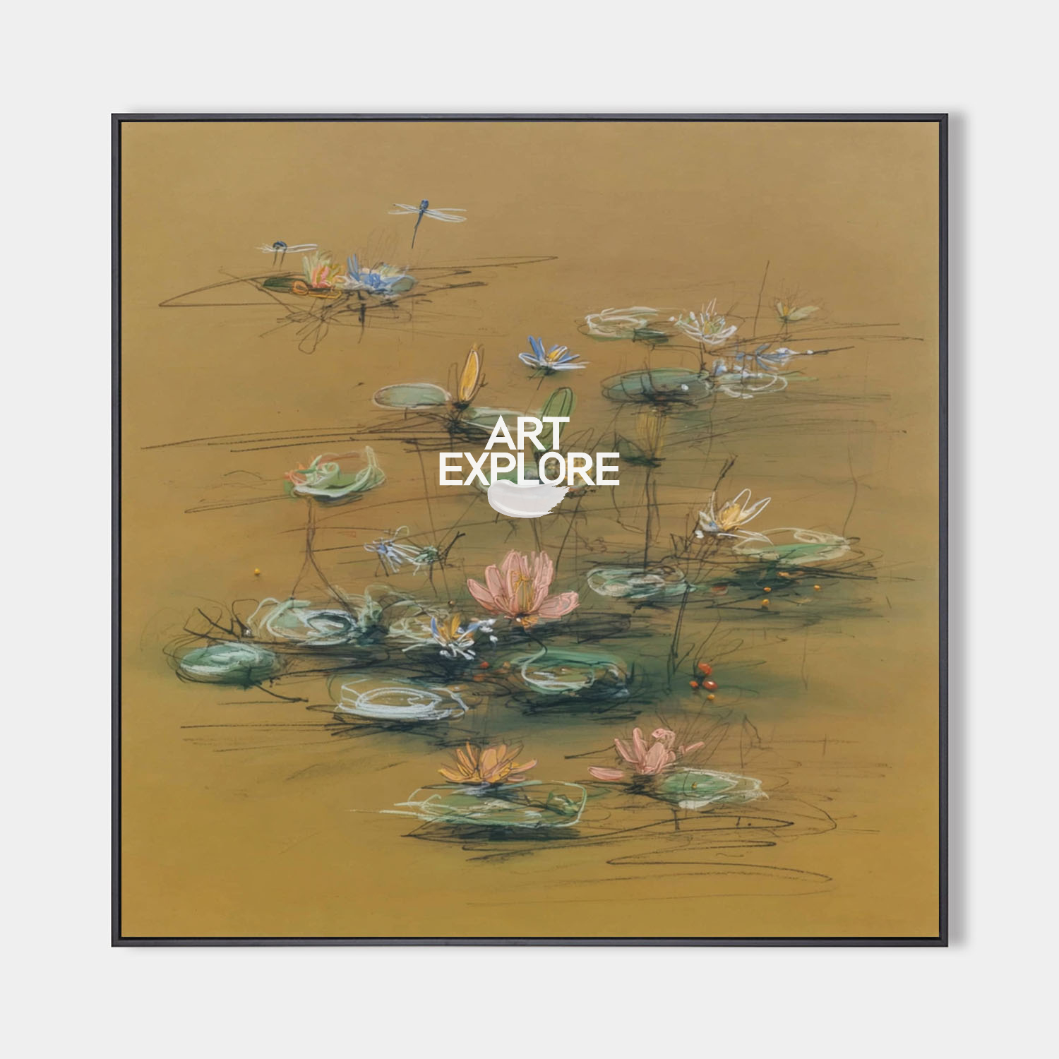 Square Wabi-Sabi Lotus Canvas | Office & Living Room Decor | ArtExplore