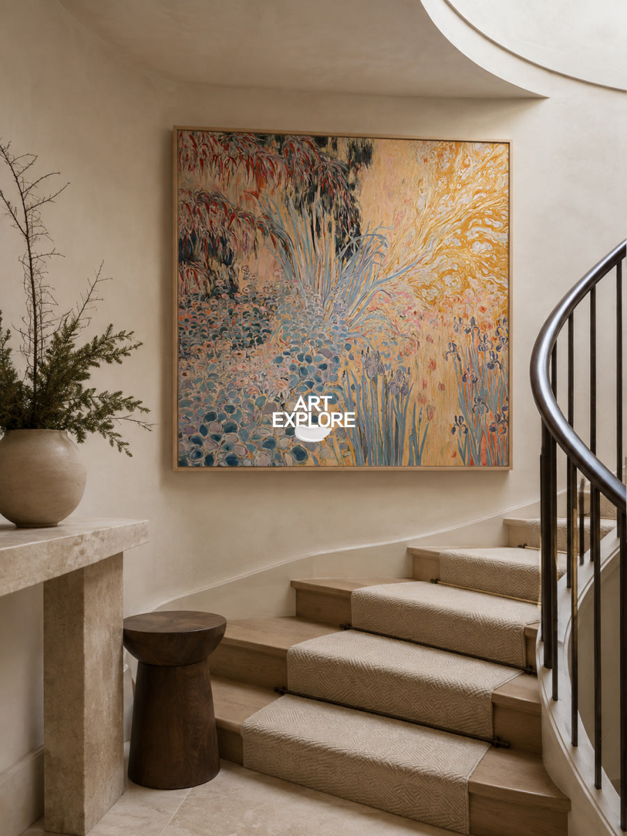 Abstract Floral Canvas Painting With Warm Pink And Orange Tones