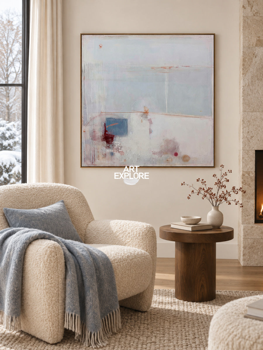 Abstract White And Blue Canvas Painting Hand-Painted Wall Art For Modern Home