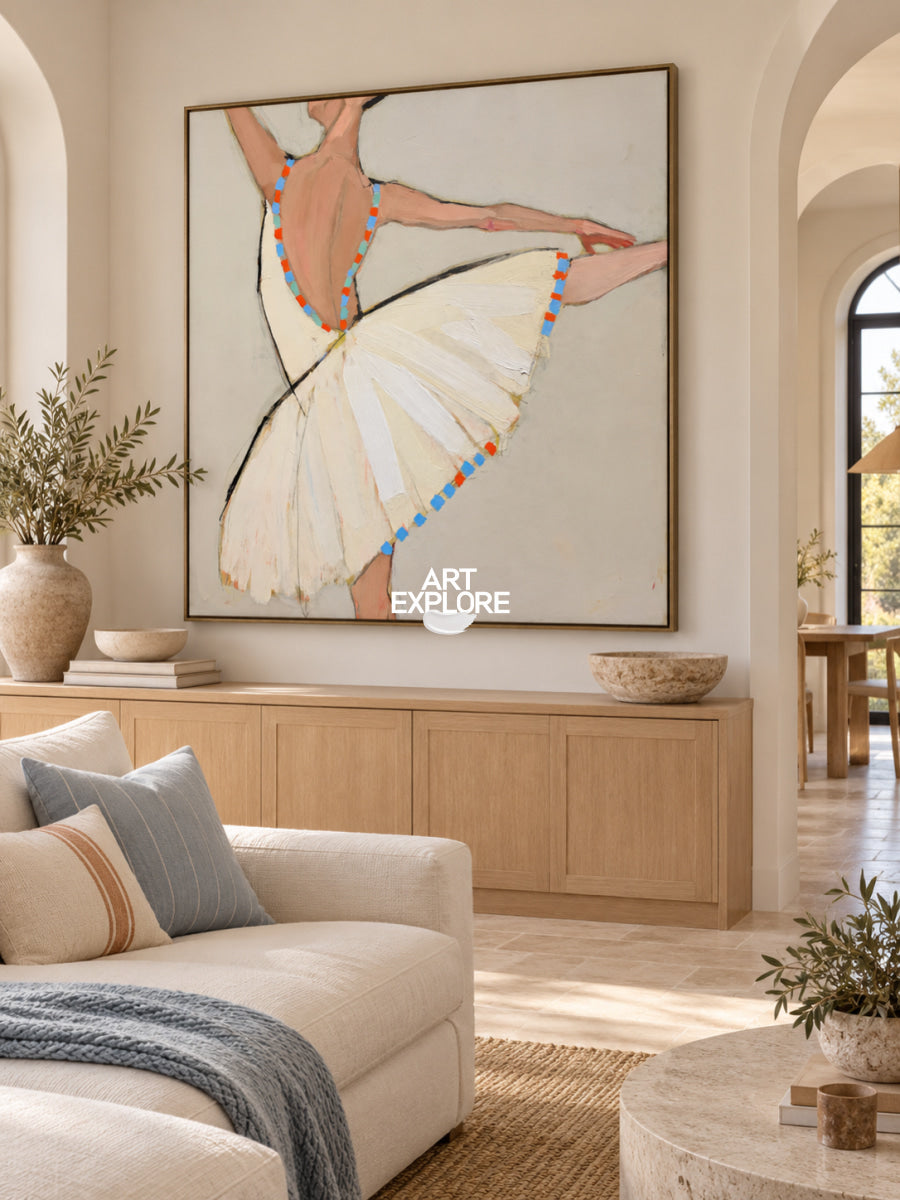 Abstract Dancer Canvas Painting Minimalist Beige And Brown Hand-Painted Wall Art