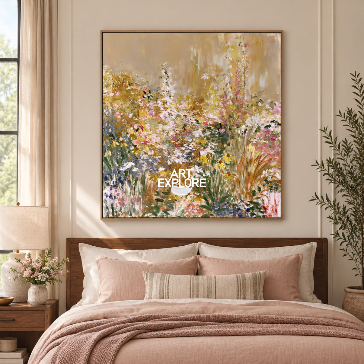 Modern Impressionist Style Hand-Painted Flower Canvas Art