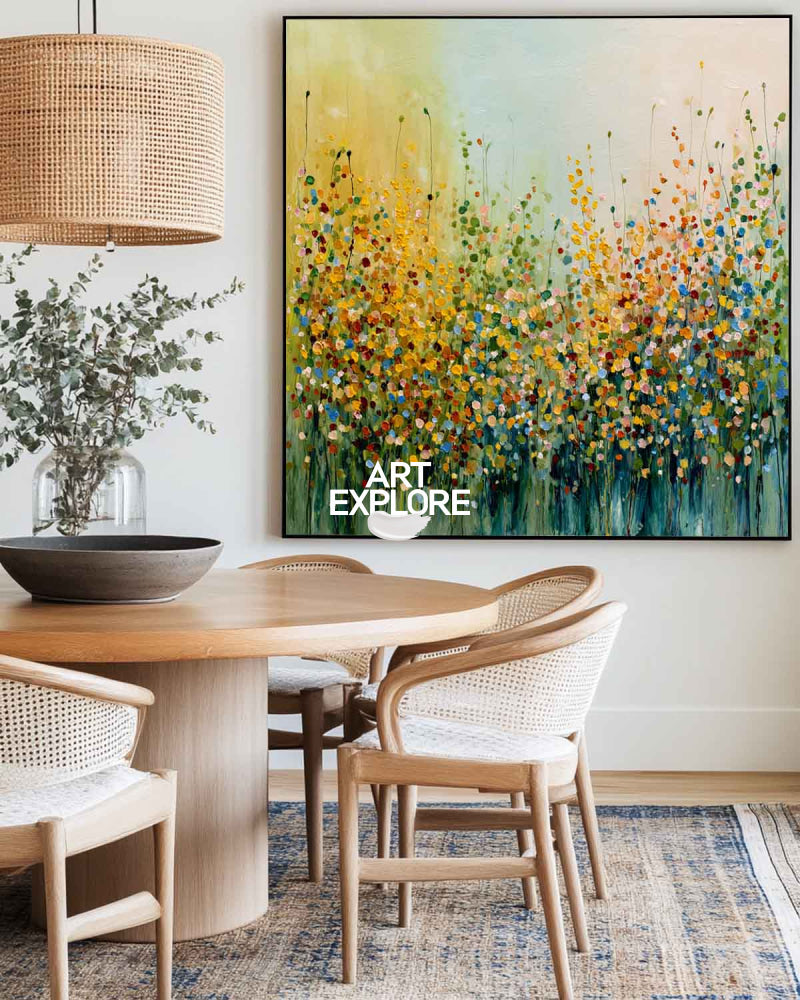 Sunshine Meadow: Hand-Drawn Colorful Dot Abstract Wall Art