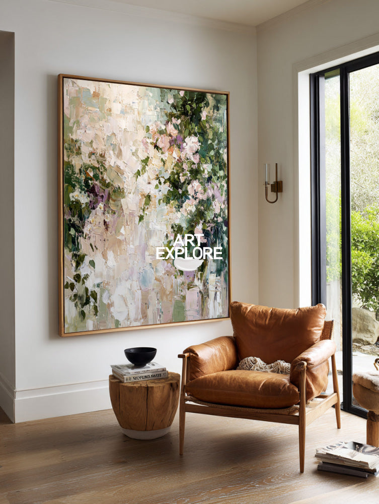 Tactile Botanical Abstract Painting Large Ready to Hang Flower Art
