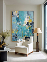 Textured Blue Oil Painting for Hallway or Hotel Wall, Handmade Modern Art | ArtExplore