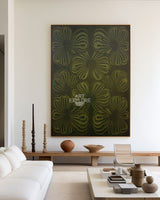 Textured Boho Floral Painting, Vertical Dark Green Canvas | ArtExplore
