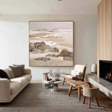 Textured Brown Rock Landscape | Handmade Square Canvas Painting for Large Spaces