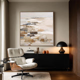 Textured Brown Rock Seascape | Handmade Square Canvas for Large Interior Walls
