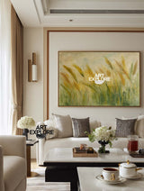 Textured Green Reed Oil Painting for Large Spaces | ArtExplore Canvas