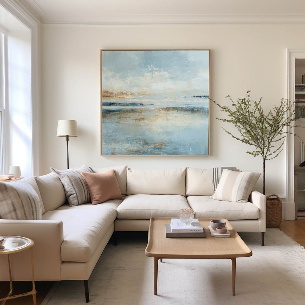 Textured Handmade Canvas Landscape by ArtExplore – Serene Blue Horizon Wall Art for Modern Living or Bedroom
