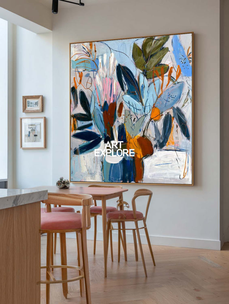 Textured Large Scale Nature Art Hand-Drawn Colorful Home Decor