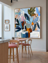 Textured Large Scale Nature Art Hand-Drawn Colorful Home Decor