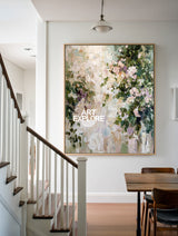 Textured Pink Rose Garden Painting Hand-Drawn Large Statement Art