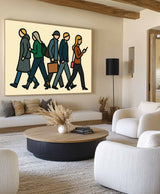 Textured Pop Wall Décor – Handmade Walking People Artwork on Canvas for Stylish, Minimalist Homes