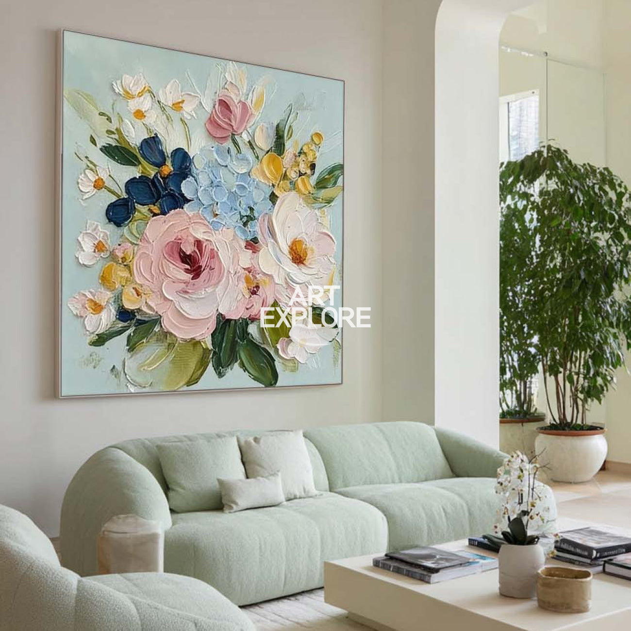 Textured Spring Bloom Minimalist Floral Oil Canvas Painting ArtExplore