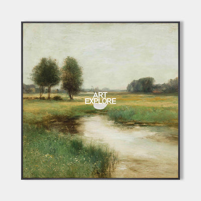 Tranquil Lake Green Landscape Painting for Large Space – Handmade by ArtExplore