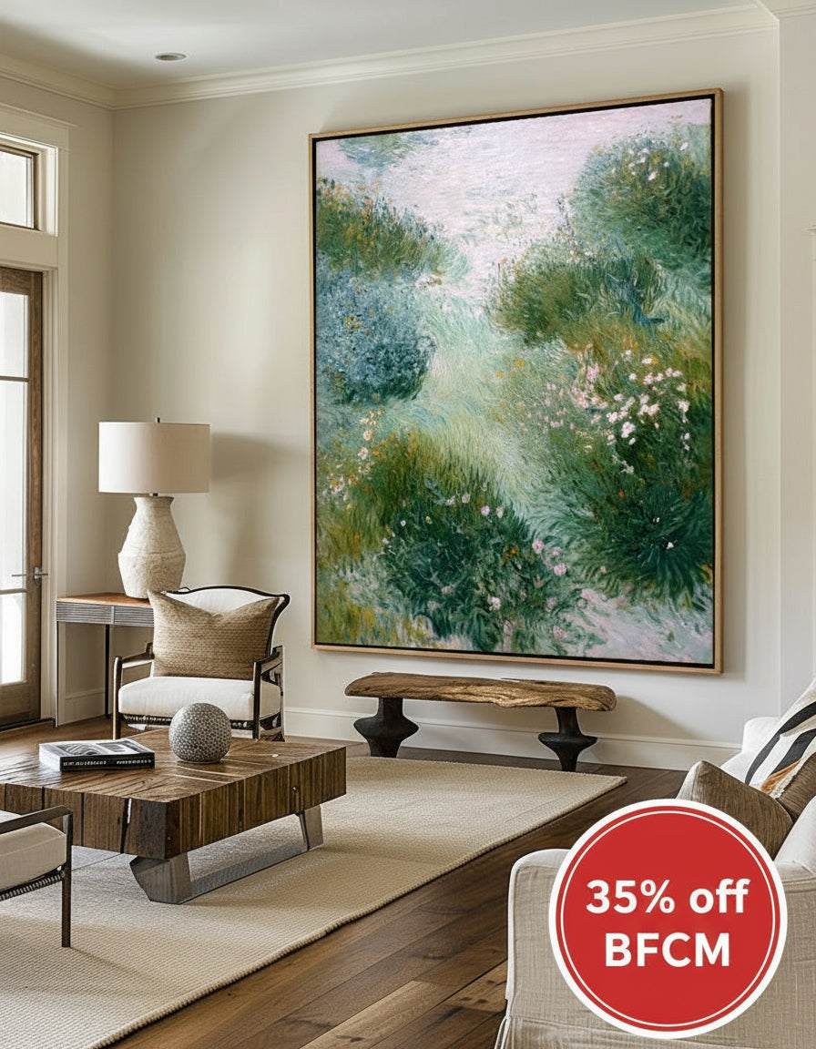 Tranquil Nature Path Oil Painting | Vertical Green Landscape Canvas | ArtExplore