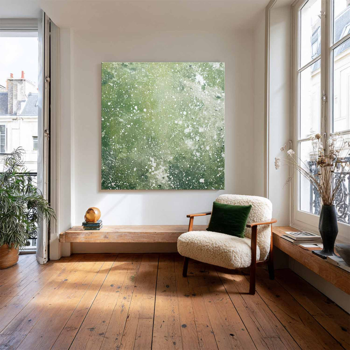 Tranquil Oversized Green Canvas – Handmade Art for Large Space Interiors | ArtExplore