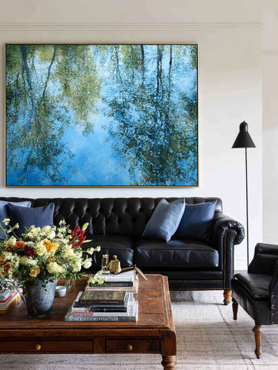 Tranquil Reflections Blue Lake Large Canvas Wall Art – Modern Minimalist by ArtExplore