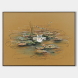 Tranquil Water Lily Lotus Painting – Large Brown Wall Art | ArtExplore