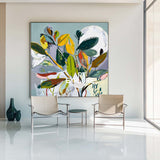 Urban Contemporary Tropical Abstract - Bold Hand-Drawn Oil Painting