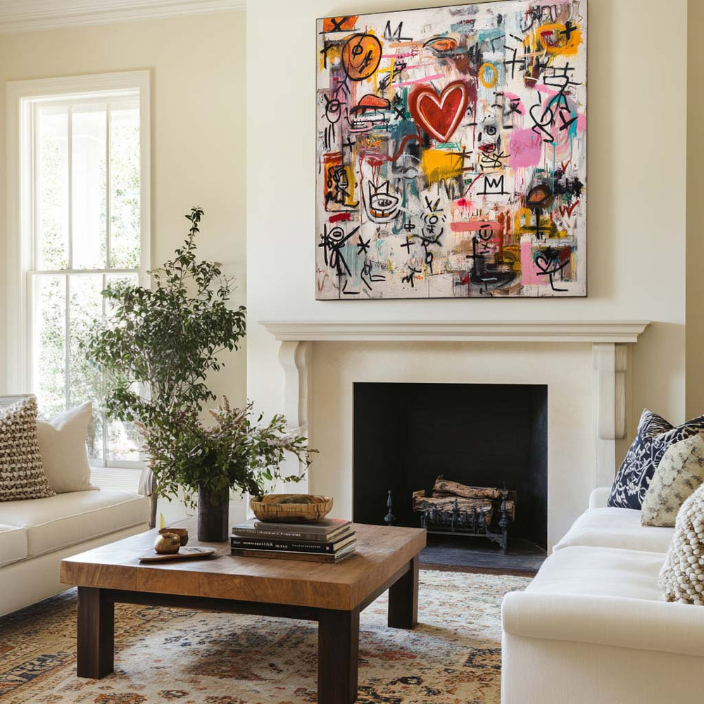 Urban Graffiti Heart Wall Decor – Large Modern Canvas for Minimalist Home Styling – ArtExplore