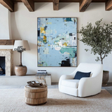 Vertical Blue Canvas Wall Decor, Modern Wabi-Sabi Painting for Living Room or Office – ArtExplore