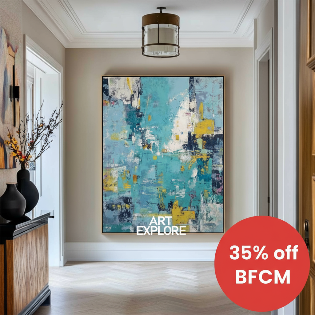 Vertical Blue Textured Canvas Art, Wabi-Sabi Wall Decor for Home or Office | ArtExplore