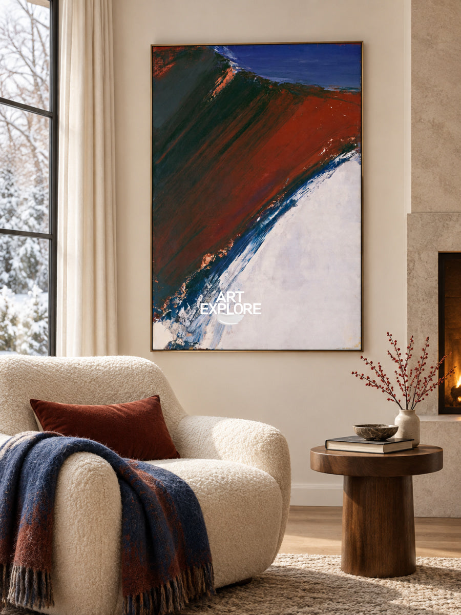 Red And Blue Abstract Landscape Canvas Painting Hand-Painted Wall Art