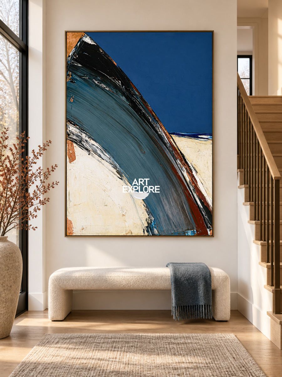 Abstract Blue And Black Landscape Canvas Painting Hand-Painted Wall Art