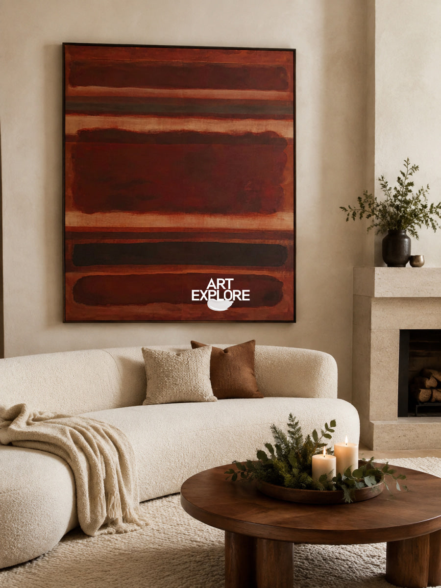 Reddish-Brown Abstract Canvas Painting Hand-Painted Wall Art