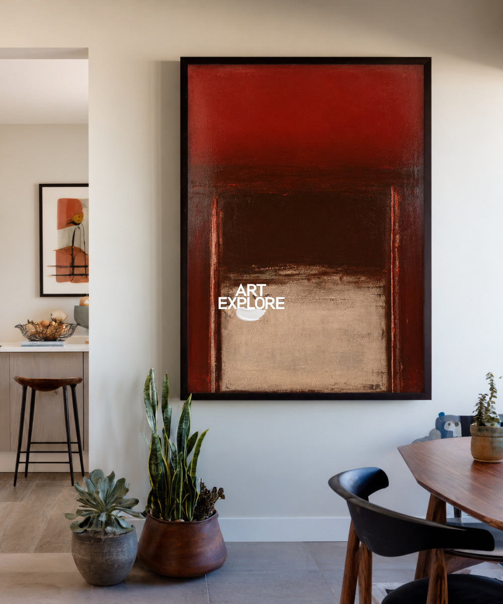 Abstract Red And Beige Minimalist Canvas Painting For Modern Walls