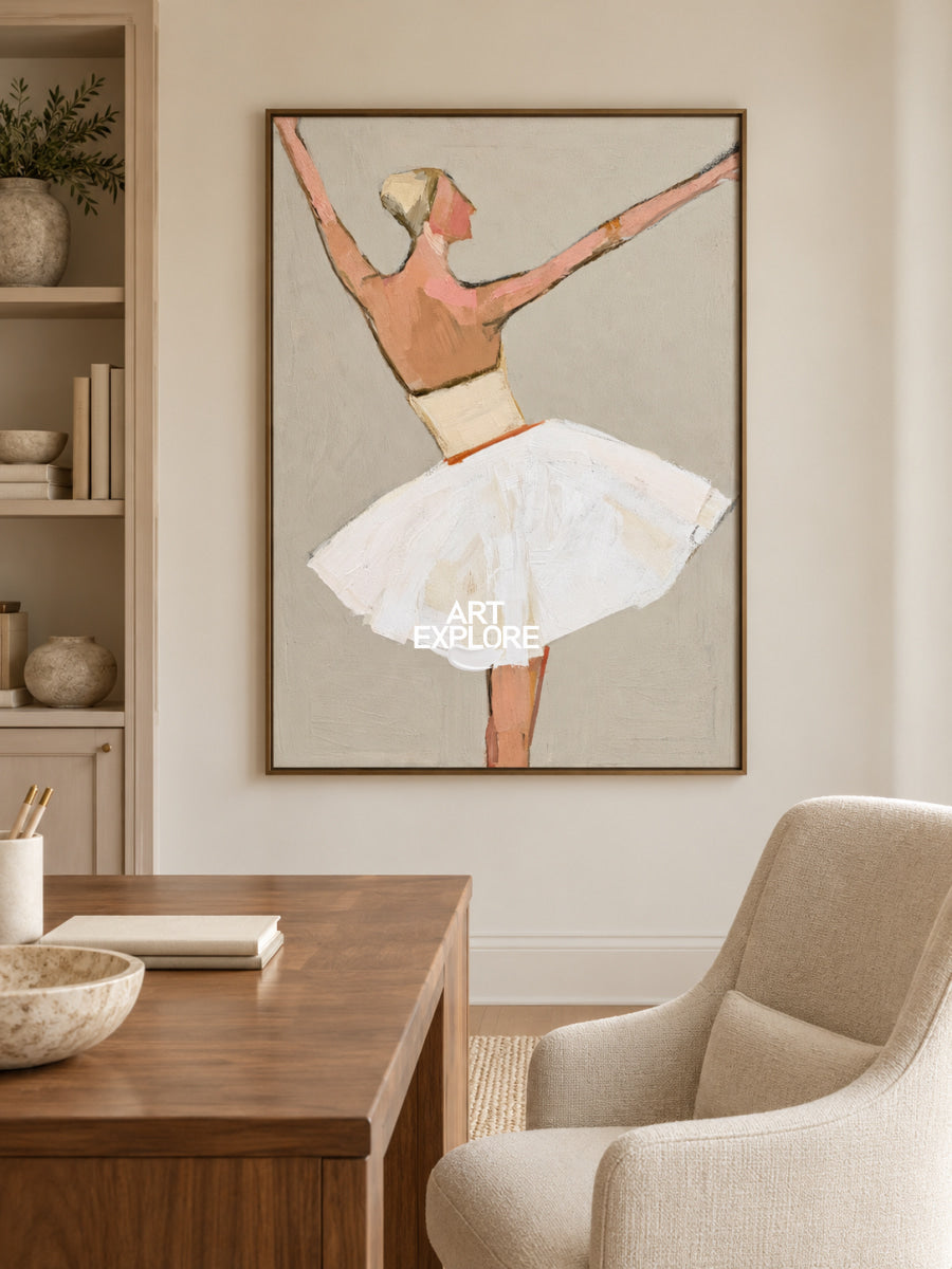 Abstract Dancer Canvas Painting Minimalist Beige Wall Art