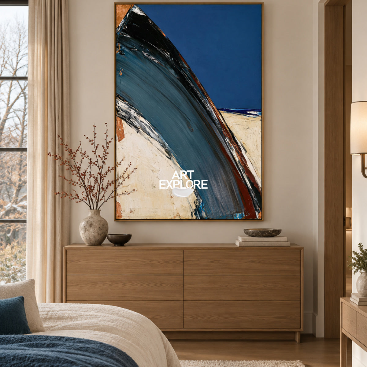 Abstract Blue And Black Landscape Canvas Painting Hand-Painted Wall Art