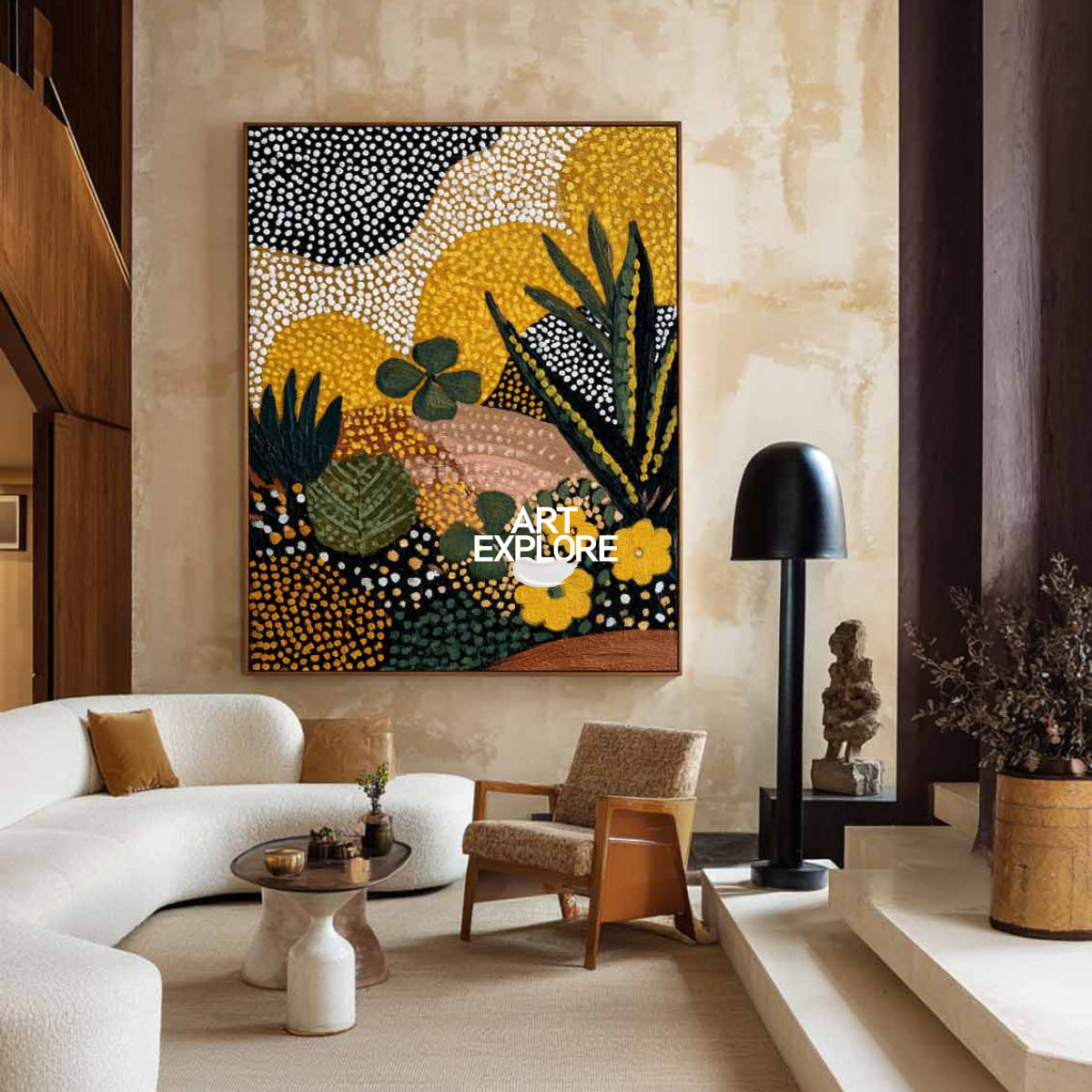 Abstract Botanical Painting Green Gold Modern Art For Living Room Decor