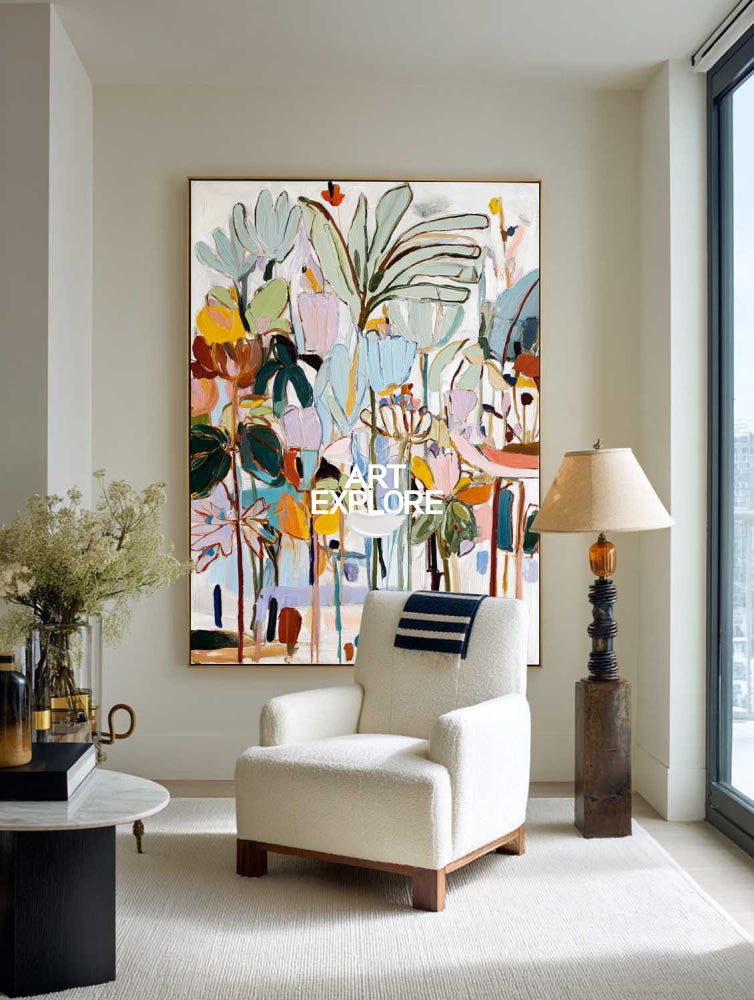 Vibrant Abstract Botanical Painting Large Luxury Office Statement