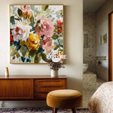 Vibrant Botanical Textured Wall Art, Square Impasto Flower Painting for SOHO ArtExplore
