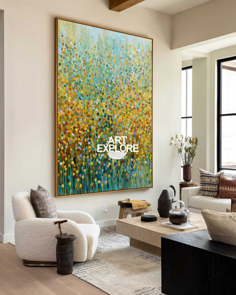 Vibrant Field: Hand-Painted Textured Abstract Meadow Art
