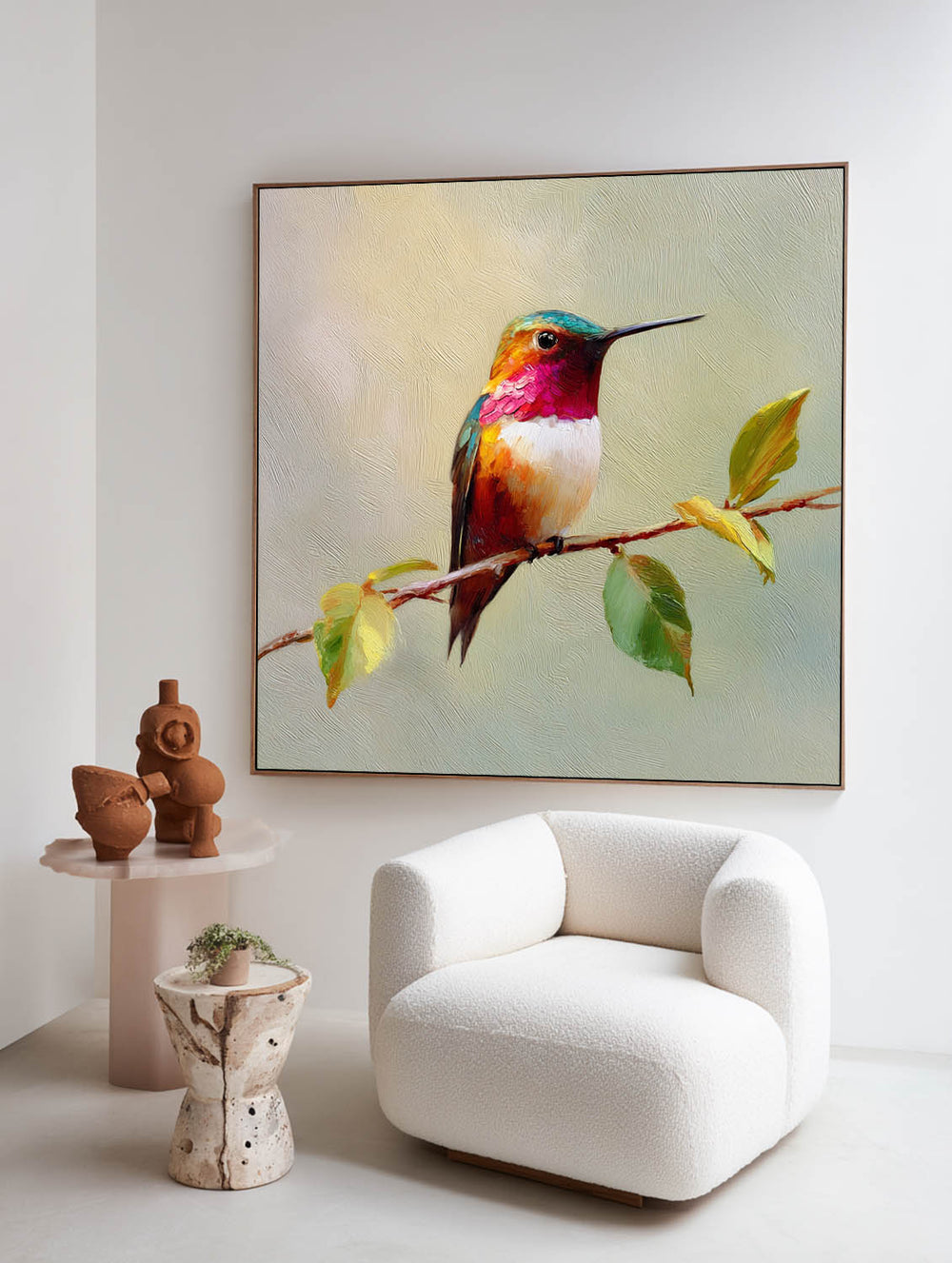 Vibrant Hummingbird Still Life Oil Painting – Large Handmade Canvas Wall Art | ArtExplor