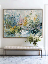 Vibrant Sage Green and Yellow Floral Painting Extra Large Foyer Feature Art