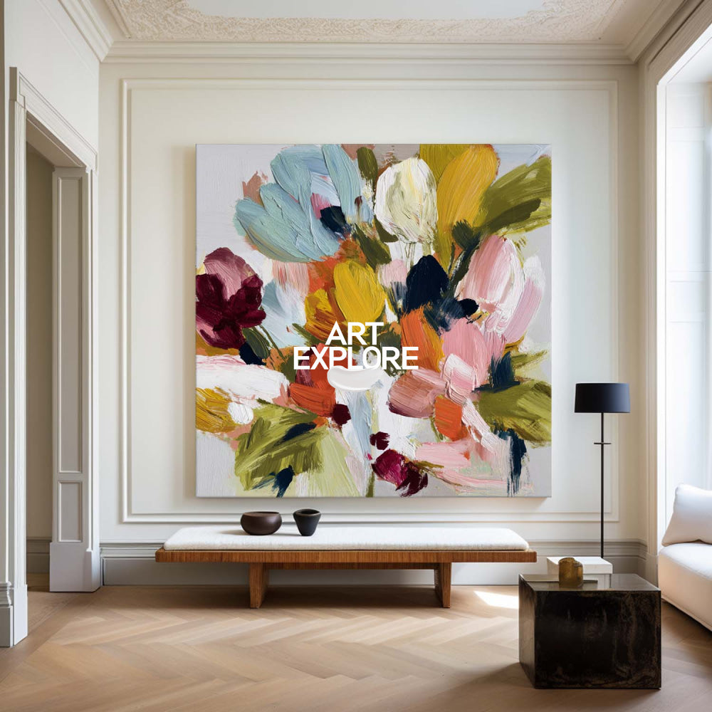 Vibrant Textured Botanical Canvas - Original Hand-Drawn Oil Painting