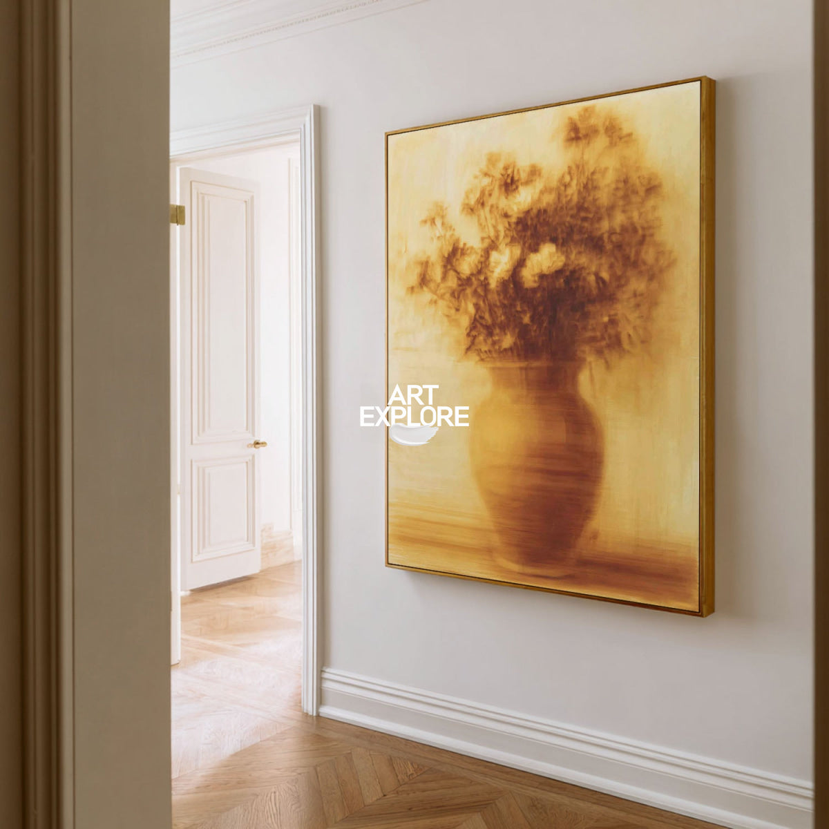 Textured Floral Canvas Art In Vintage Gold Style For Entryway Or Dining Room