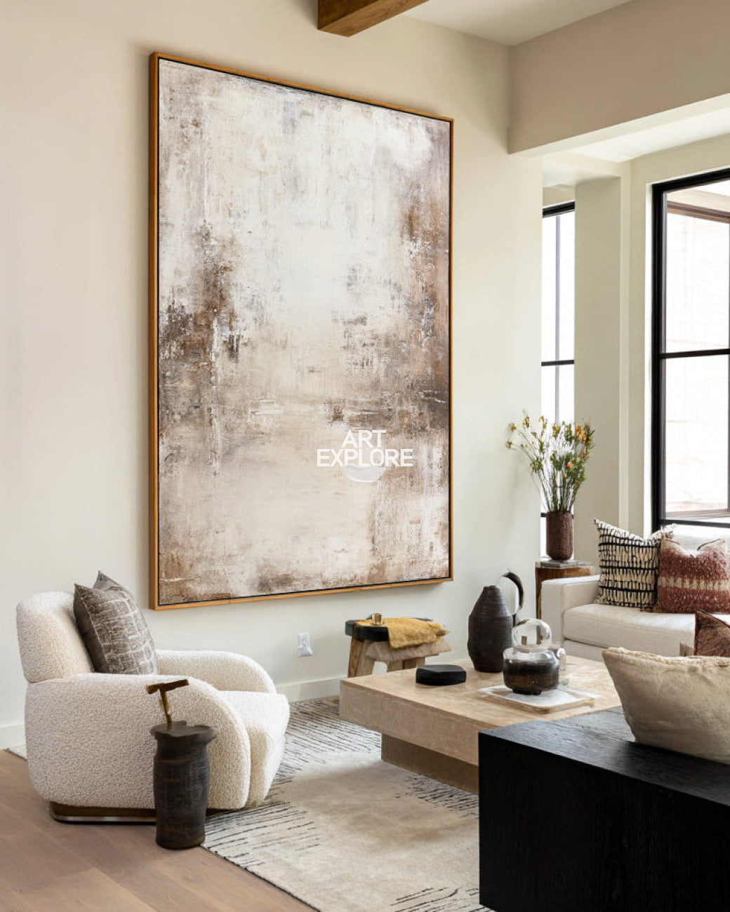 Wabi-Sabi Beige Textured Art, Large Vertical Minimalist Home Decor Wall Art ArtExplore